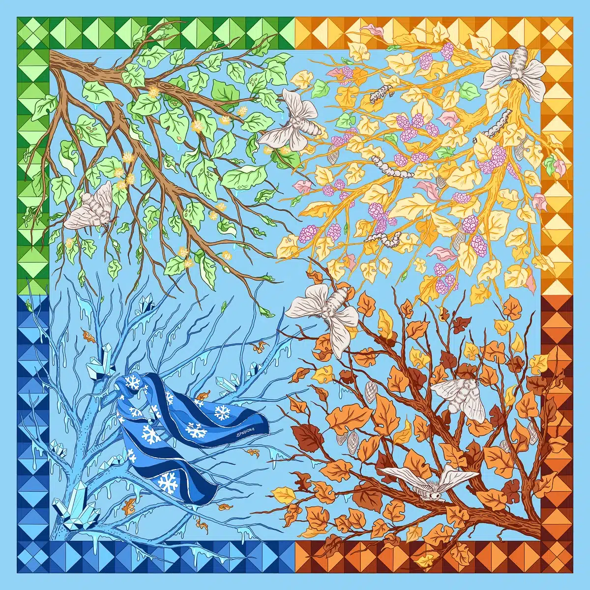 Jedwabna apaszka z historią i unikatowym wzorem - obrazek 11