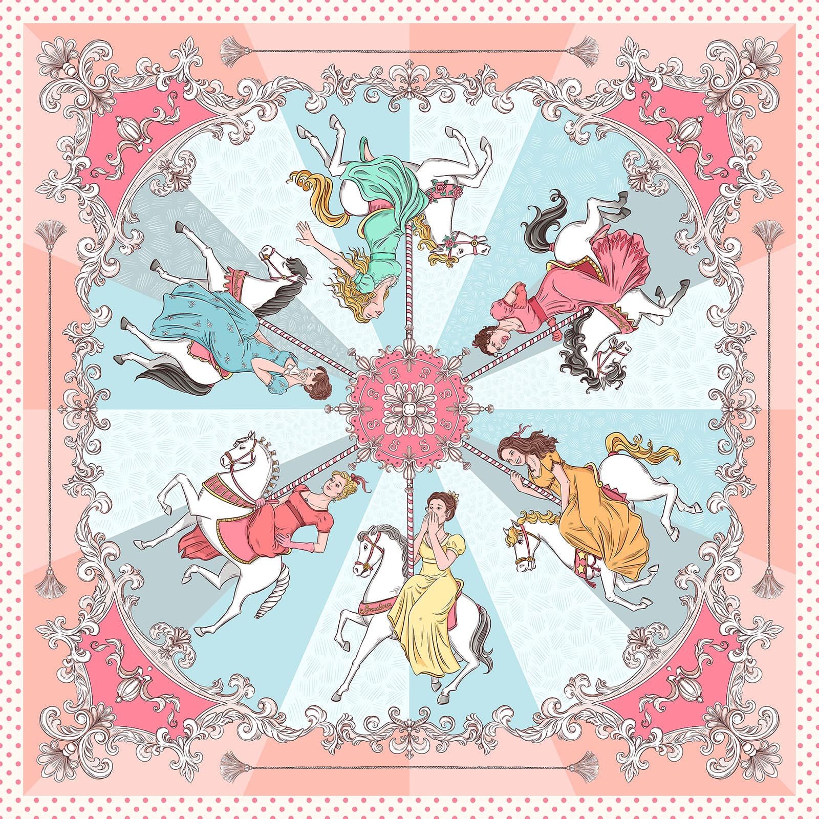 Jedwabna apaszka z historią i unikatowym wzorem 53cm x 53cm