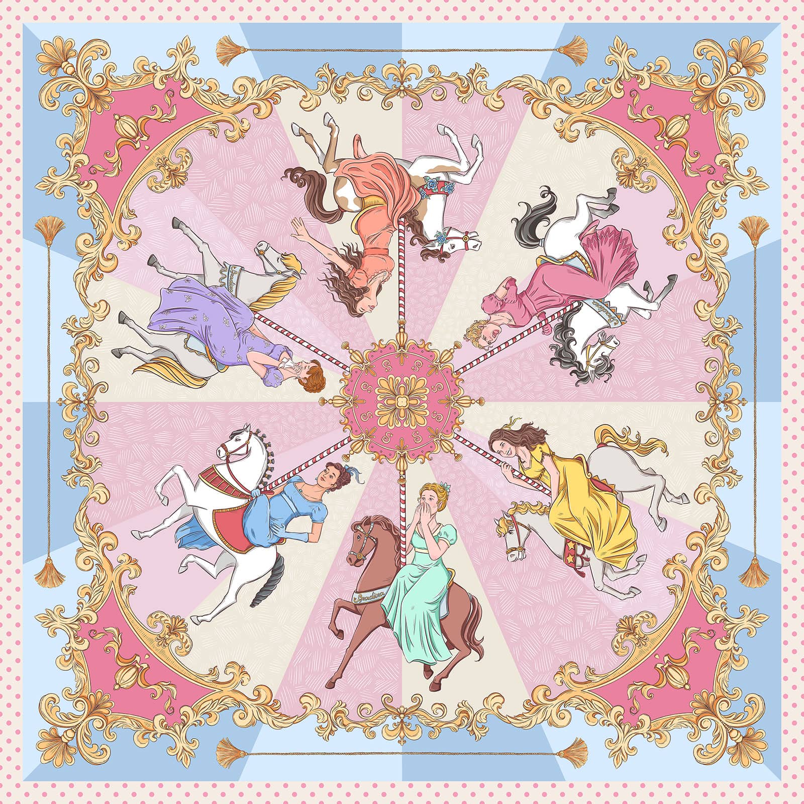 Jedwabna apaszka z historią i unikatowym wzorem 53cm x 53cm - obrazek 6