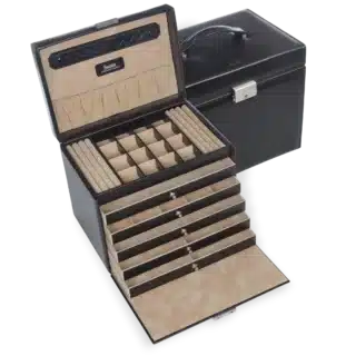 Sześciopoziomowy skórzany kuferek na biżuterię Sacher