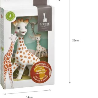 Gryzak Żyrafa Sophie z brelokiem małą żyrafką jako prezent dla noworodka na pierwsze odwiedziny