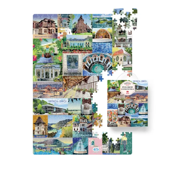 Puzzle z realistycznym widokiem miast Warszawa, Kraków, Gdańsk, Wrocław i inne