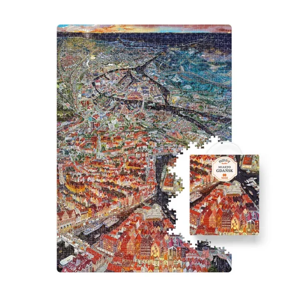 Zbliżenie na ułożone puzzle Gdańsk pokazujące obrazek