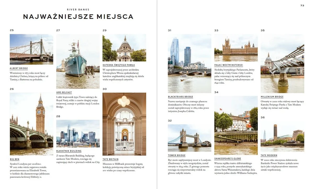 Strona z Małego Atlasu Hedonistycznego Londyn z najważniejszymi miejscami w Londynie